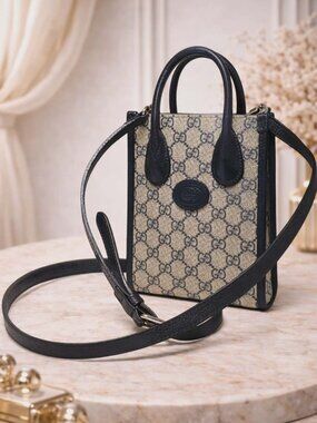 Authentic Gucci GG Supreme Mini Tote Bag Monogram Crossbody